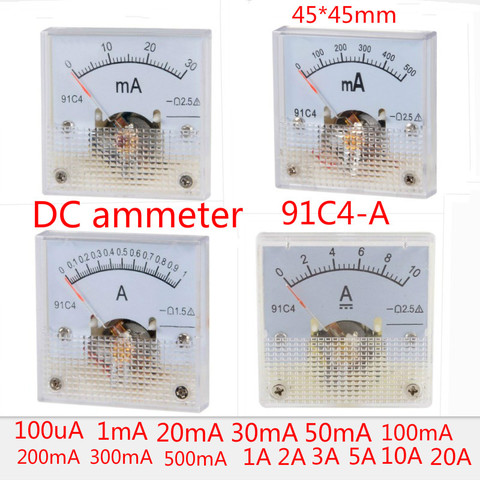 Panneau de mesure de courant analogique, ampèremètre DC 10A pour test de Circuit, jauge de testeur, 91C4-A 1A 2A 3A 5A 15A 20A 30mA 500mA 50mA ► Photo 1/6