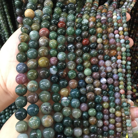 Perles en pierre naturelle pour fabrication de bijoux, agates indiennes, 4/6/8/10/12mm ► Photo 1/2
