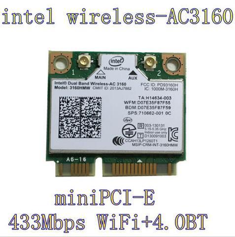 Intel Double Bande Sans Fil-AC 3160HMW AC3160 3160 HMWAC AC3160HMW Demi Mini PCI-Express Sans Fil Wlan + Bluetooth4.0 Wifi Carte ► Photo 1/3