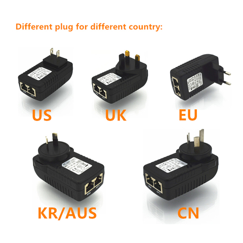 24 V 1A 10/100 Mbps PoE injecteur puissance sur adaptateur Ethernet, broche d'alimentation 4/5 (+), 7/8 (-) AC100-240V, prise UK/AU/UK/US ► Photo 1/1