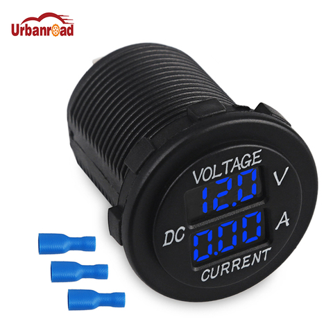 Imperméable à l'eau 12 v-24 v Voiture Bateau Moto LED Numérique Voltmètre Ampèremètre Automatique Rond Voltmètre Testeur de Compteur De Courant de Tension jauge ► Photo 1/1