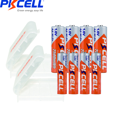 PKCELL 4PC AA 2500mwh batterie + 4 pièces AAA 900mwh 1.6v NI-ZN piles rechargeables et 2 pièces batterie support de la boîte ► Photo 1/5