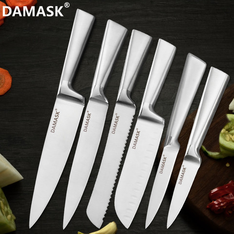 DAMASK couteau de Chef, ensemble de couteaux de cuisine en acier inoxydable 3Cr13mov couteau de cuisine de qualité supérieure, utilitaire pour le pain, couteau japonais, vente d'outils de cuisine ► Photo 1/6