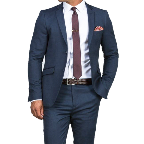 Magnifiques costumes de mariage Slim bleu foncé pour hommes, Tuxedos bleu sur mesure, de Style Business à la mode ► Photo 1/4