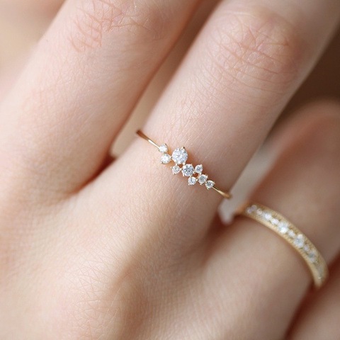Double juste à la mode élégant anneaux pour les femmes romantique bague pour femmes lumière jaune or couleur mince doigt accessoires bijoux KCR088 ► Photo 1/6