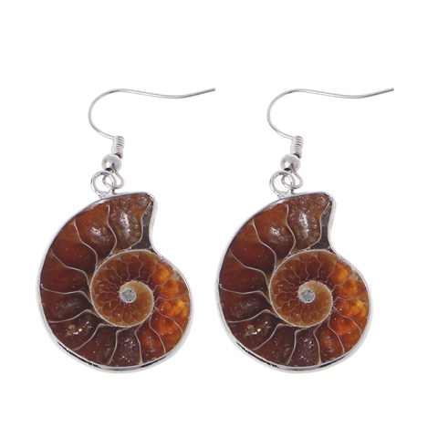 Escargot naturel Ammonite spirale Whorl coquille de conque fossiles pendentif boucles d'oreilles pendantes ► Photo 1/5