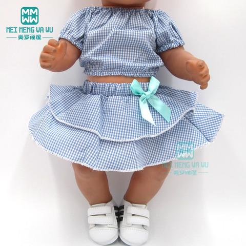 Vêtements de poupée pour bébé de 43cm, ensemble de jupe à carreaux bleue décontractée pour nouveau-né américain ► Photo 1/4