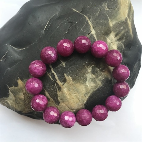 Bracelet en pierre naturelle pour femmes ou hommes, perles de rubis violets et rouges à facettes de 12MM, bijoux à la mode, énergie, 2022 ► Photo 1/3