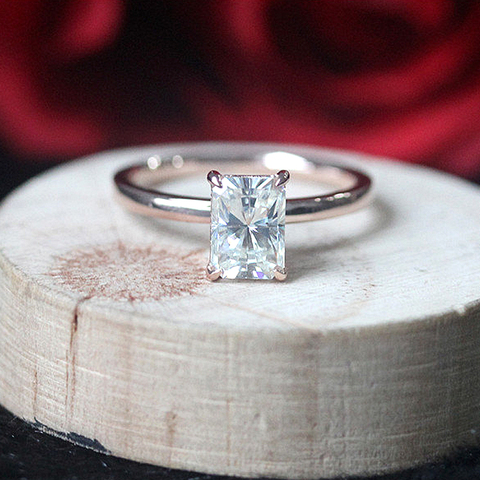 Bague de fiançailles en Moissanite, anneau de mariage en or blanc solide 14 carats, 5x7mm, 1,2 Carat ► Photo 1/5