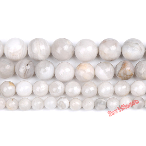 Perles en pierre naturelle, Agates blanches, rondes, amples, adaptées au bricolage, accessoires de fabrication de bijoux à la mode, 4 6 8 10 MM ► Photo 1/2