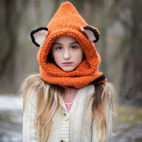 Chapeau à capuche en renard, bonnet Animal, bonnet à capuche, à Crochet, chapeau épais, écharpe, chapeau pour bébé fille ► Photo 1/1