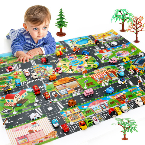 Enfants ville carte jouets voiture Parking carte routière alliage jouet modèle voiture escalade tapis Version anglaise nouveau pour enfants jouer carte de jeu tapis de course ► Photo 1/1