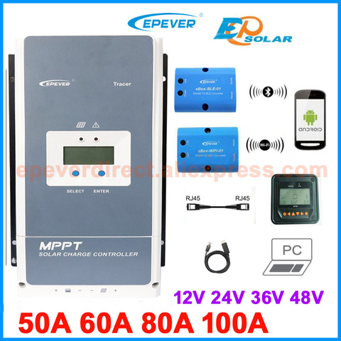 EPever – contrôleur de Charge MPPT pour panneaux solaires, 12V, 24V, 36V, 48V, 50a, 60a, 80a, 200V Max, PV, 5415AN, 6415AN, 8415AN, 10420AN ► Photo 1/6