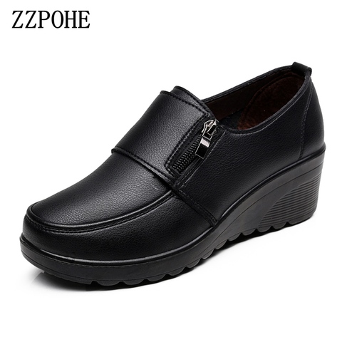 ZZPOHE-escarpins compensés en cuir véritable pour femme, chaussures à talons hauts simple, pour mères, printemps-automne chaussures décontractées ► Photo 1/6