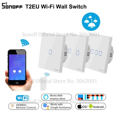 SONOFF T2EU TX Smart Wifi interrupteur tactile mural avec bordure Smart Home 1/2/3 Gang 433 RF/voix/APP/contrôle tactile travailler avec Alexa ► Photo 1/6