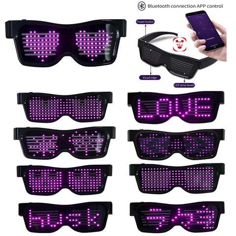 Lunettes de fête Led Bluetooth, contrôle par application, langues personnalisées, Charge USB, clignotantes, lumineuses, pour noël, Concert ► Photo 1/6