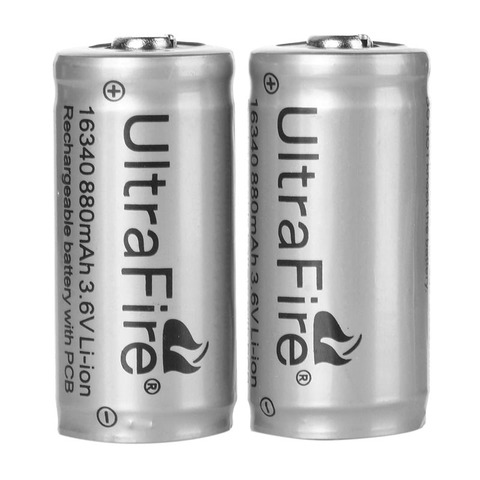 2 batteries Lithium 3.6V, 880mAh, haute qualité, LC 16340, rechargeables, CR123A, protégées, pour lampe LED ► Photo 1/3