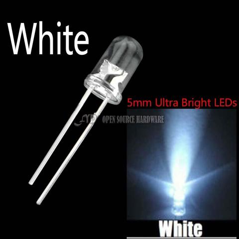 100 pièces nouvelle Diode de lumière LED blanche Super brillante ronde de 5mm ► Photo 1/4