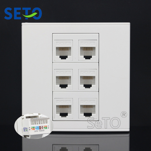 SeTo – panneau mural RJ45 Cat6 Type 86 avec Six Ports Gigabit, plaque frontale, prise de courant ► Photo 1/2