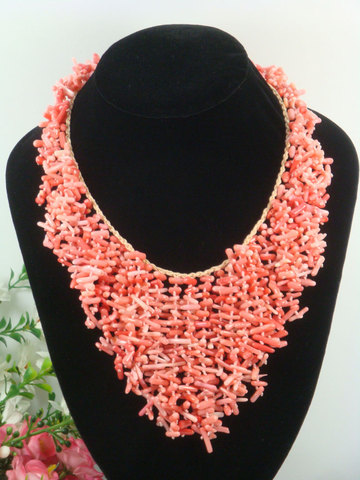 Collier avec pendentif en corail Orange et rose, travail manuel, 18 pouces ► Photo 1/6