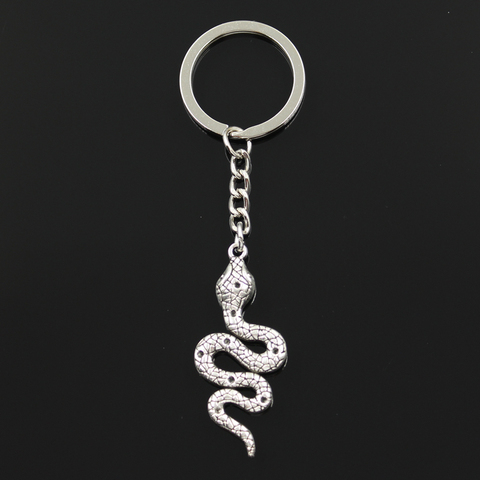 Porte-clés en métal 30mm, bijoux Antique, pendentif serpent plaqué couleur argent, 51x21mm ► Photo 1/4
