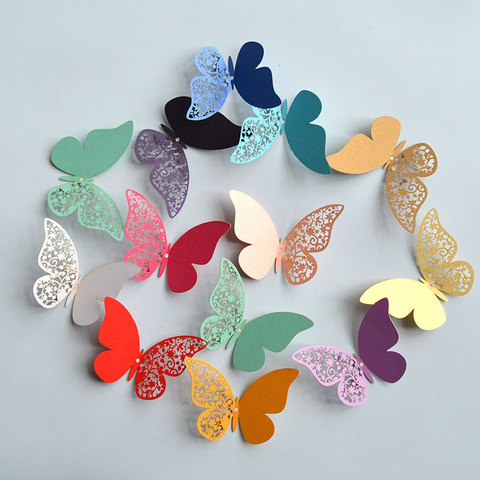 Autocollant mural papillon 3D semi-creux, 12 pièces, décoration pour la maison de mariage, stickers multicolores ► Photo 1/6