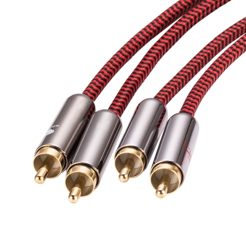 Câble Audio Hifi double RCA vers double RCA pour amplificateur de voiture Soundbox caisson de basses haut-parleur 2:2 RCA blindé câble OFC 1M 2M 3M 5M 8M 10M ► Photo 1/4