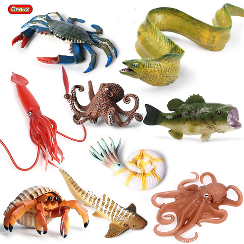 Oenux-figurines animaux, jouet éducatif en PVC pour enfants, nouveau modèle de crabe, hermite océanique, Moray, zèbre, requin, vie de mer, jouet d'action, cadeau ► Photo 1/6