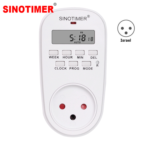 SINOTIMER-prise murale numérique israélienne, Programmable, hebdomadaire, prise électrique, minuterie, interrupteur, horloge, sortie, heure, 220V ► Photo 1/6