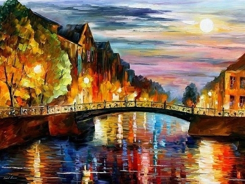 Kit de peinture à l'huile en point de croix, de qualité supérieure, beau pont, lampe de rue, lune nocturne ► Photo 1/1