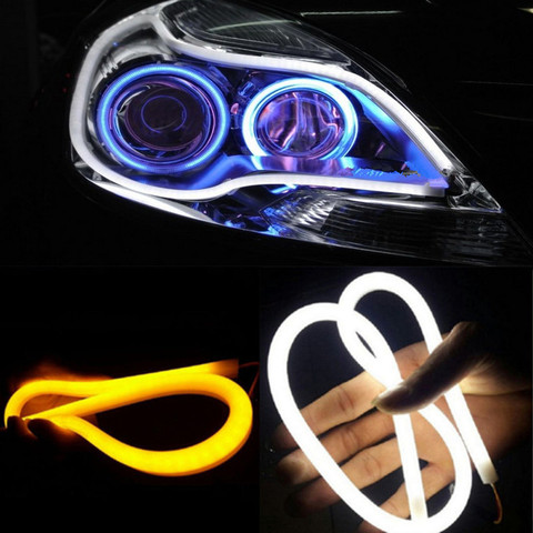 DRL-feu d'ange, clignotant, éclairage de voiture, bande Flexible, LED tubes, feux de jour, 30/45/60cm, lot de 2 pièces ► Photo 1/6