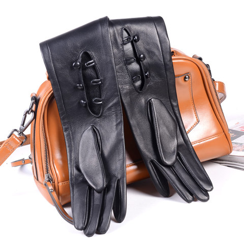 Gants longs de soirée, en cuir véritable, sans doublure, Double face, surlongueur, trois boutons, 80cm, pour femmes ► Photo 1/6