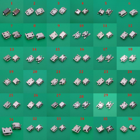 Connecteur Micro usb, 36 modèles, prise de charge femelle, Port V8, 5 broches, 7 broches, pour Samsung, Huawei, Lenovo, téléphone, tablette, pc ► Photo 1/1
