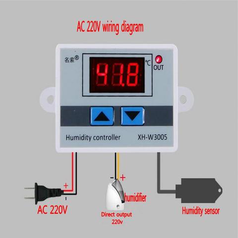Contrôleur d'humidité numérique AC 220 V interrupteur de contrôle d'humidité hygrostat hygromètre SHT20 capteur d'humidité W3005 ► Photo 1/5