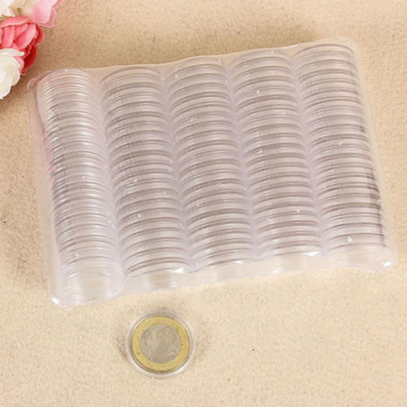 100 pièces boîte de rangement de pièces de monnaie transparente ronde en plastique pièces Capsules conteneurs étui de protection de pièces de monnaie 27mm boîtes de support de Collection de pièces de monnaie ► Photo 1/6