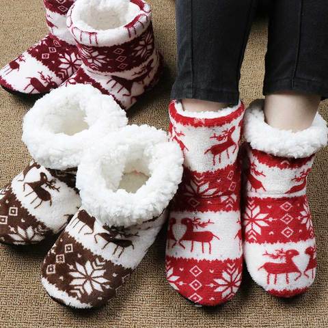 Pantoufles d'intérieur en peluche pour femme, pantoufles de noël, chaussures d'hiver ► Photo 1/6