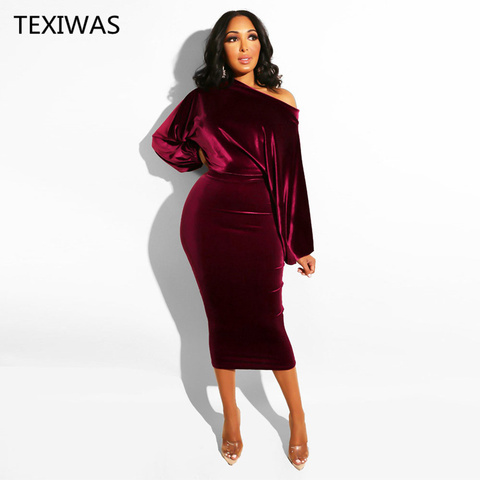 Teciwas – robe de soirée en velours pour femmes, manches bouffantes, épaules dénudées, moulante, élégante, tenue de bureau et d'affaires, collection printemps 2022 ► Photo 1/6