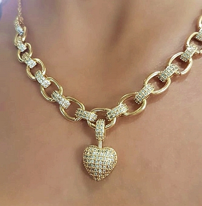 Collier de luxe avec pendentif en forme de cœur pour femmes, chaîne dorée de haute qualité, bijoux fins étincelants ► Photo 1/6