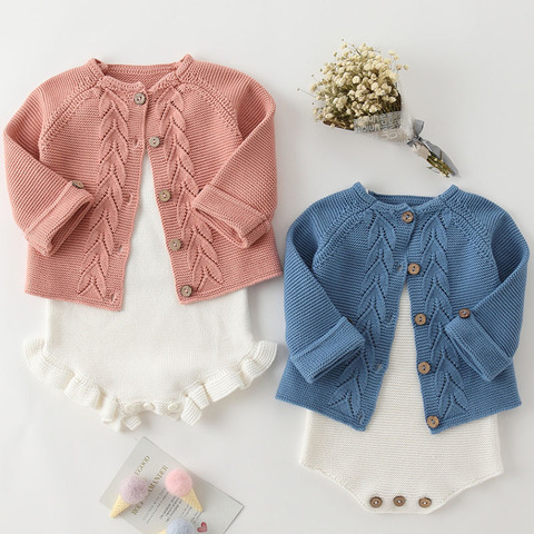 Vêtements de printemps pour petites filles | Barboteuse tricotée, ensemble Cardigan en coton, pour bébés garçons ► Photo 1/6