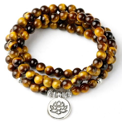 Bracelet ou collier en perles Mala naturelles de 6mm, pierre à œil de tigre de qualité A, médiation de Yoga pour femmes et hommes, 108 ► Photo 1/6