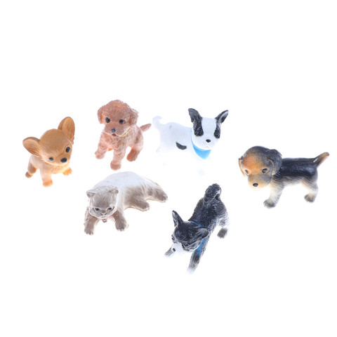 6 pièces/lot 1:12 simulation chat et chien maison de poupée Miniature modèle maison de poupée décoration cadeau poupées accessoires ► Photo 1/6