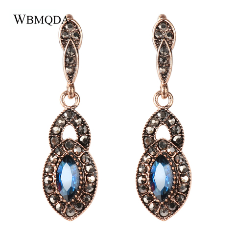 Boucles d'oreilles en pierre bleue et cristal noir pour femmes, bijoux à la mode, Vintage, bohème, turc, Antique, or ► Photo 1/6