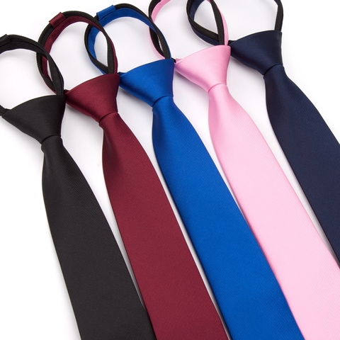 Cravate à fermeture éclair pour hommes, accessoires pour chemises de mariage, tendance, solide, 6cm ► Photo 1/6