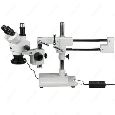 Microscope stéréo trinoculaire, AmScope fournit un Microscope stéréo trinoculaire 3,5 x – 90x avec éclairage annulaire 144 LED ► Photo 1/6