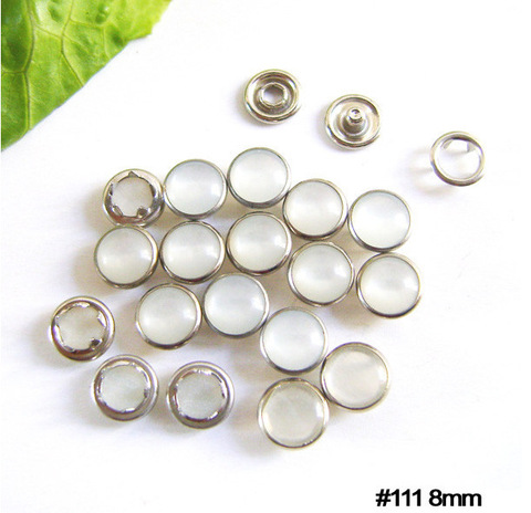Boutons à pression en métal, 4 parties, #100, perle blanche, 8mm, 111 ensembles, FP-021 ► Photo 1/2