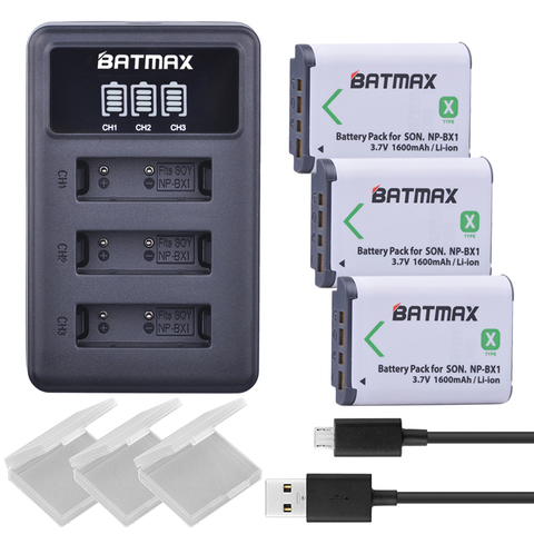 3X NP BX1 Bateria NP-BX1 Batterie + 3-Slots LED Chargeur pour Sony DSC RX1 RX100 AS100V M3 M2 HX300 HX400 HX50 HX60 GWP88 AS15 WX350 ► Photo 1/6