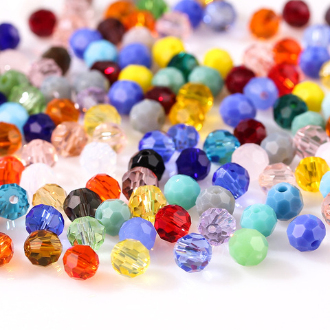 Perles rondes en verre pour la fabrication de bijoux, accessoires de bricolage pour femmes, perles d'espacement à facettes, 3, 4, 6, 8mm, couleur mixte, Z105, vente en gros ► Photo 1/6