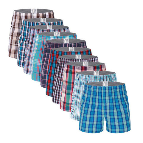 Boxer pour hommes, sous-vêtements 100% coton, sous-vêtements confortables et respirants à carreaux, 10 pièces/lot ► Photo 1/6