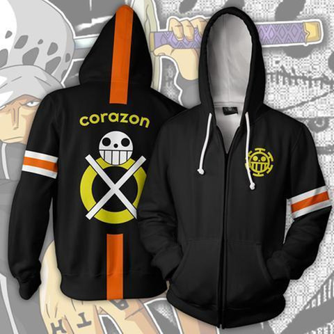 Anime une pièce Trafalgar Law Corazon 3D tenue sweats hommes sweat à capuche pour femme fermeture éclair manteau veste Manga Cosplay Costume nouveau cadeau ► Photo 1/1
