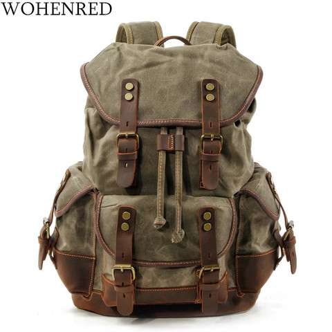 WOHENRED – sac à dos en cuir et toile pour homme, grande capacité, Vintage, étanche, pour l'école, le jour, pour ordinateur portable, haute qualité ► Photo 1/6